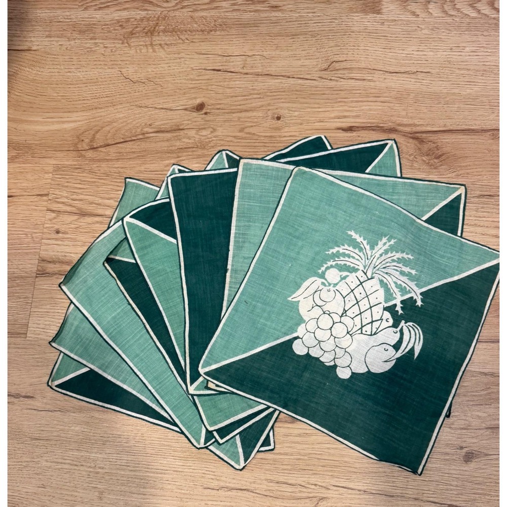 Vintage 50s MCM Mixed Napkin LOT Green Pineapple Cream Embroidery Blue Floral